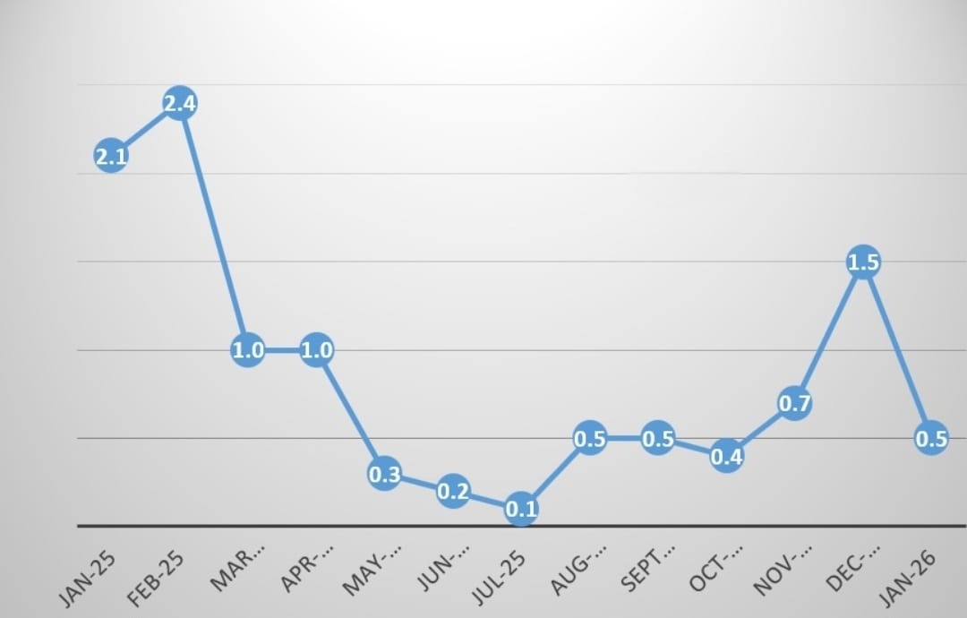 Monthly Inflation, January 2026 (%)