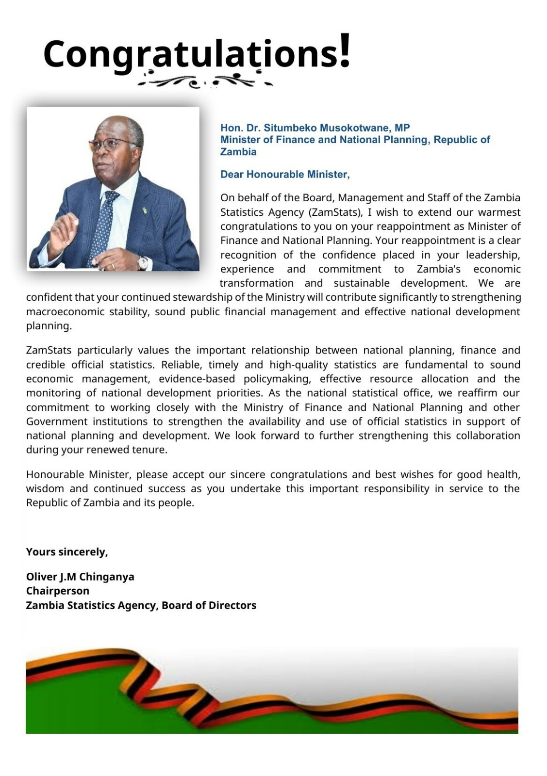 Congratulations Hon.Dr. Situmbeko Musokotwane,MP, Minister of Finance and National Planning